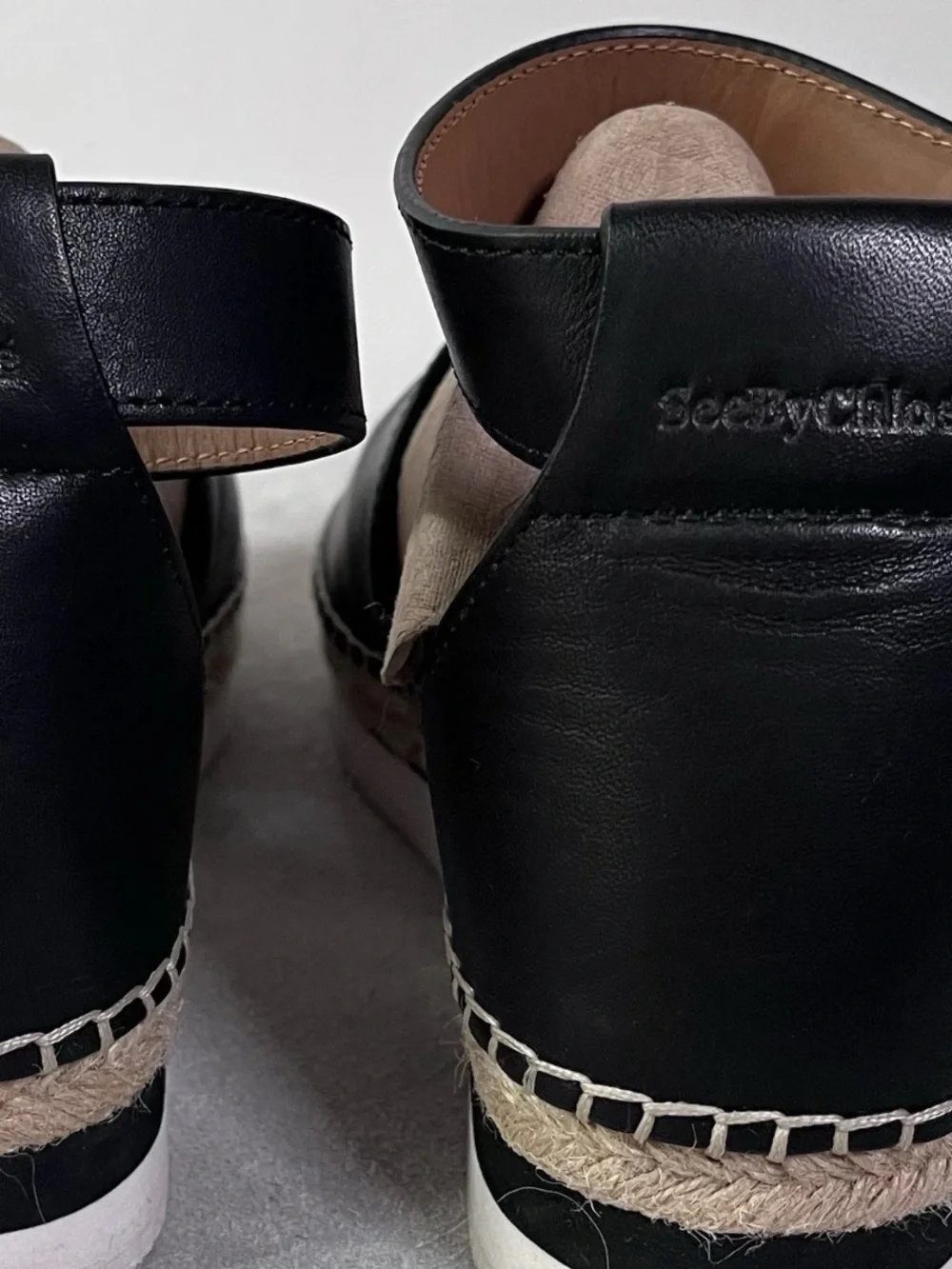 See By Chloe Glyn Espadrille Sandals Size 39 US8.5 Black Leather Ankle Strap